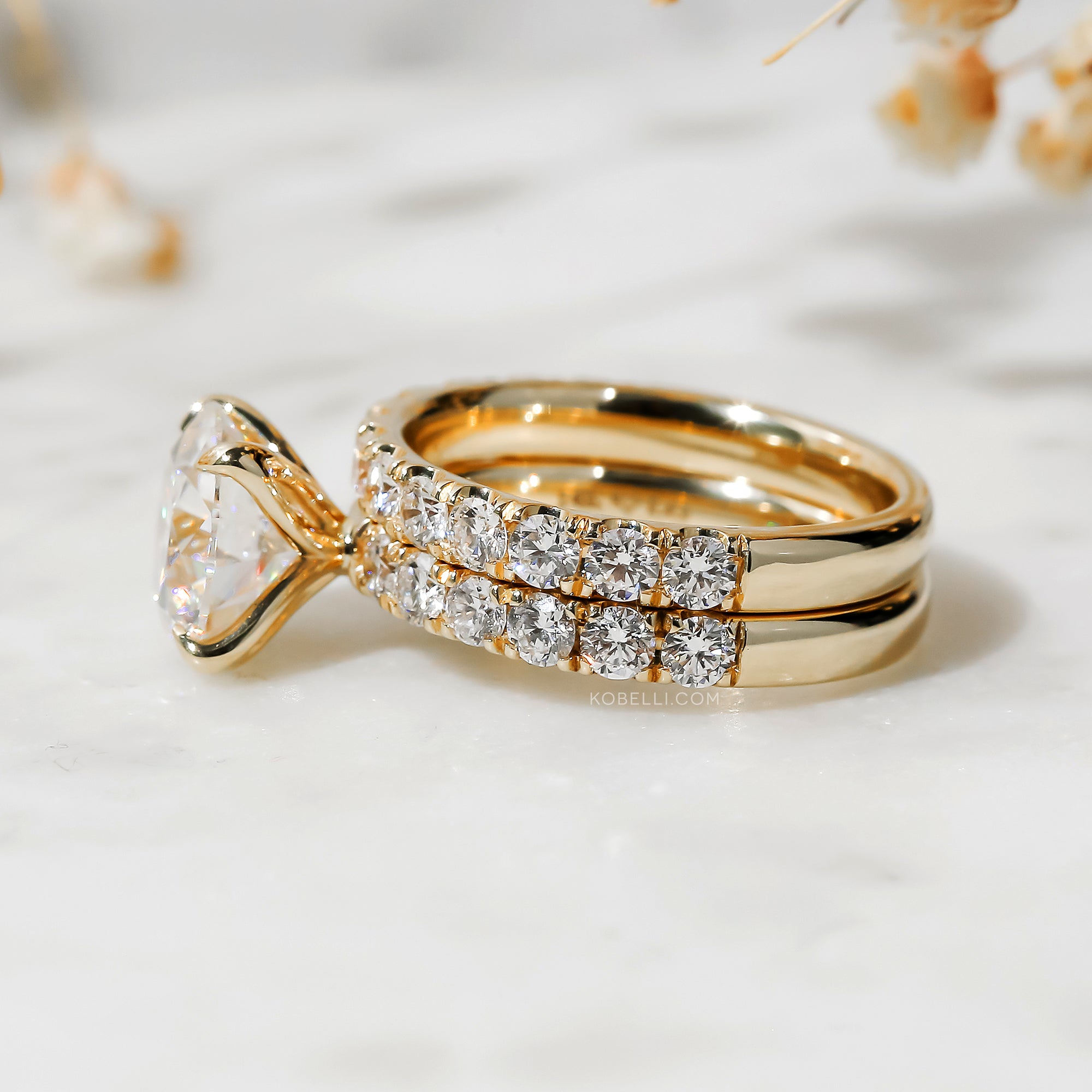 Wide Diamond Lined Bands