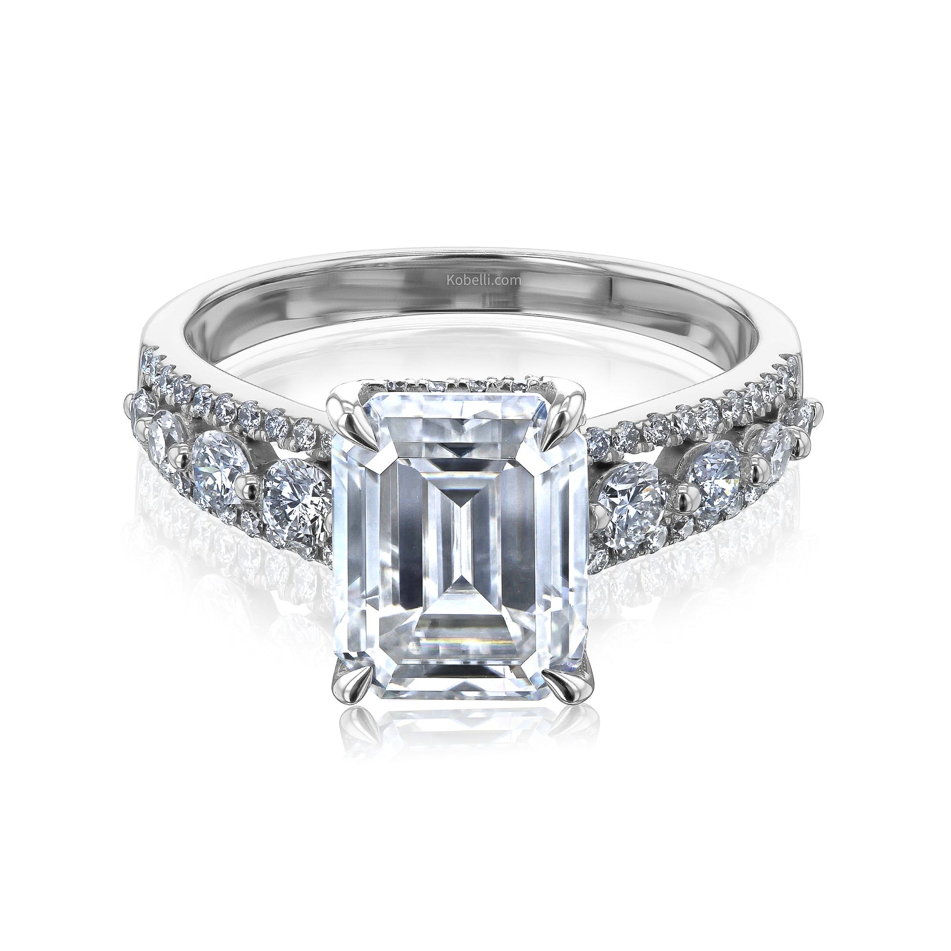 Kobelli Emerald Moissanite & Round Diamonds Triple Row Engagement Ring