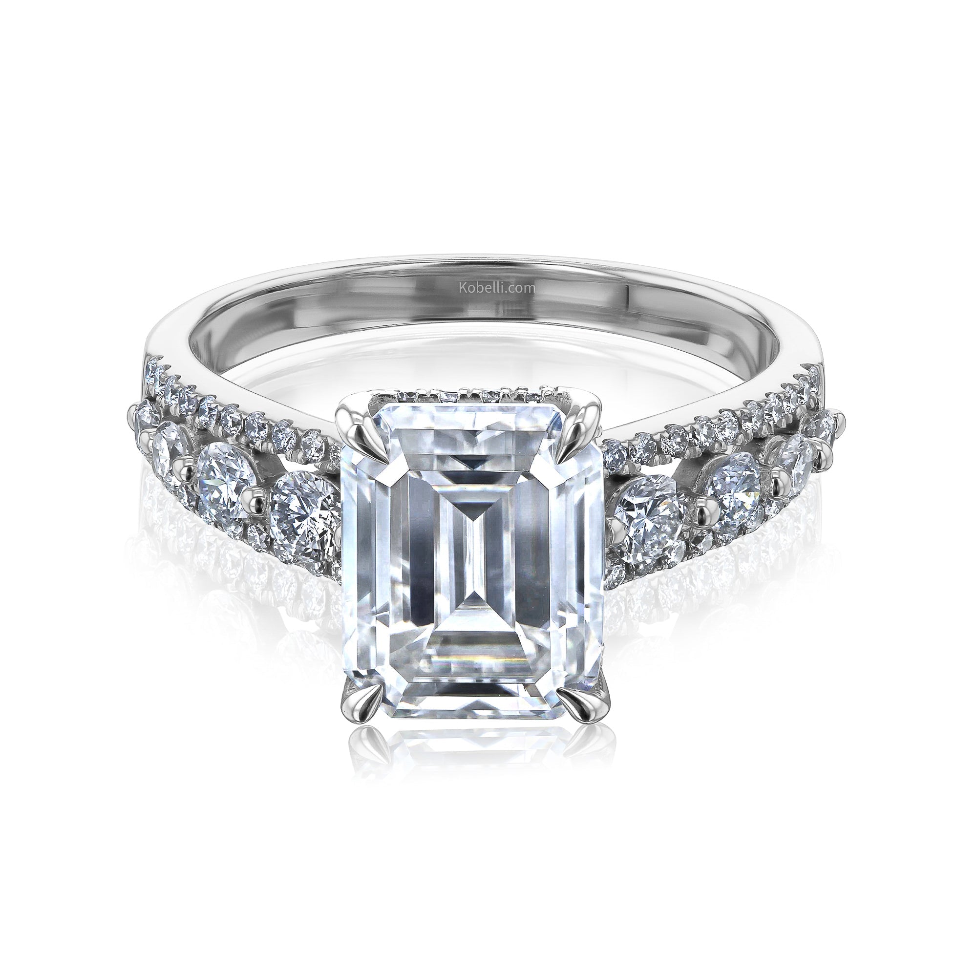 Emerald Moissanite & Diamond Framed Bubble Engagement Ring