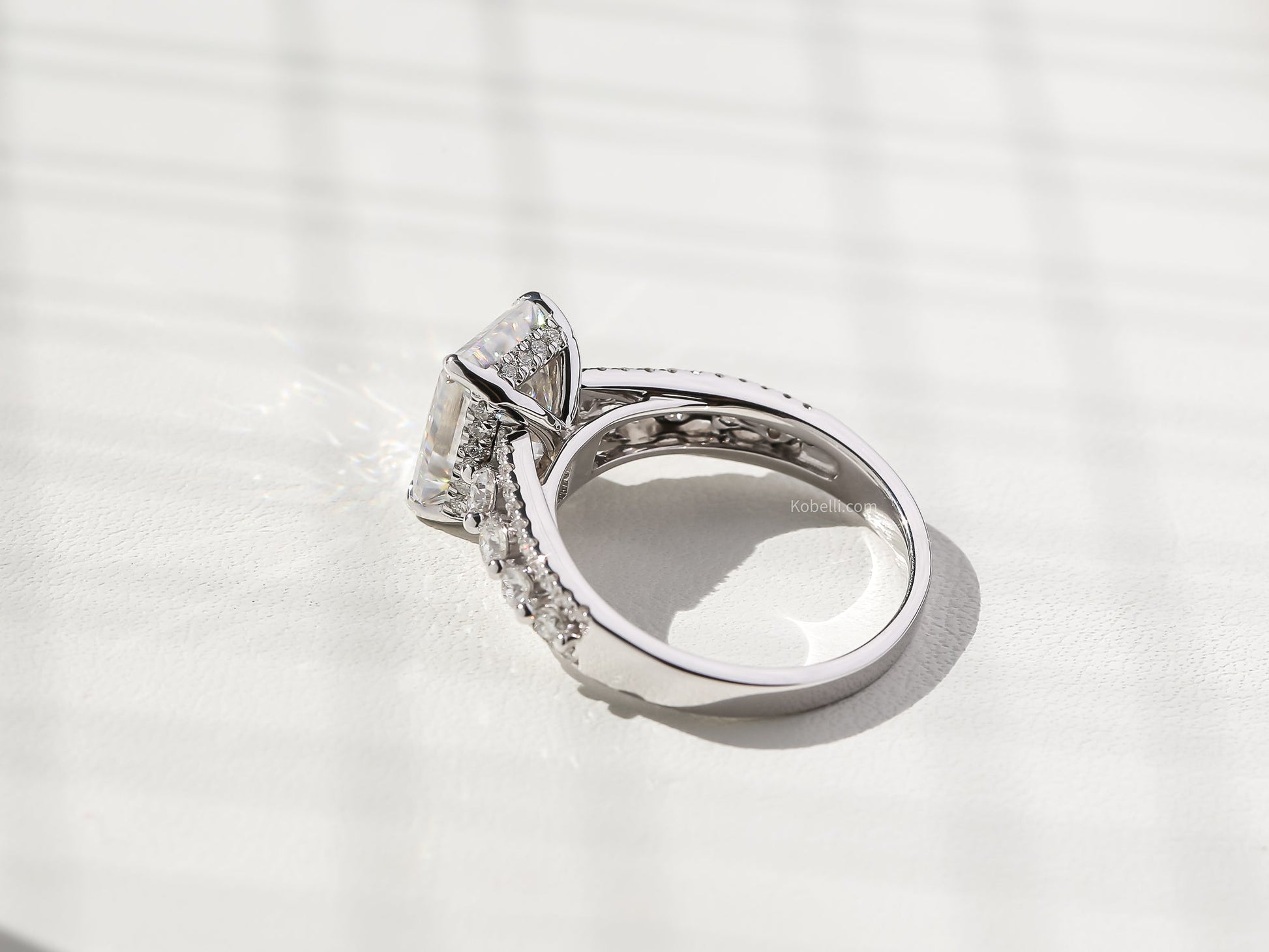 Kobelli Emerald Moissanite & Round Diamonds Triple Row Engagement Ring
