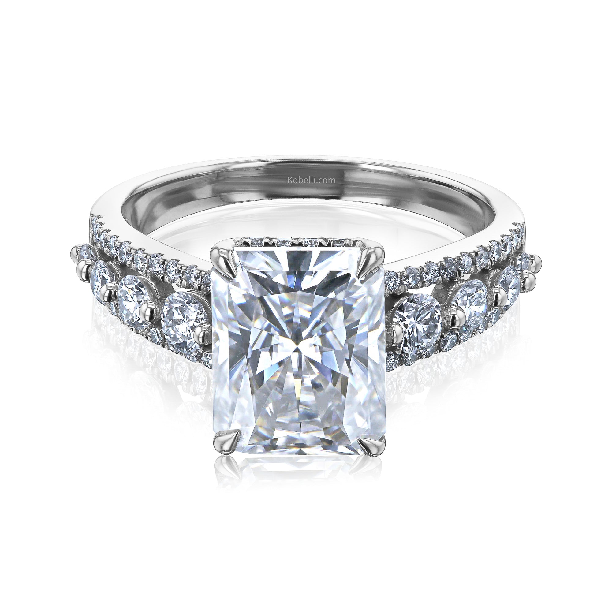 Kobelli Radiant Moissanite & Round Diamonds Triple Row Engagement Ring