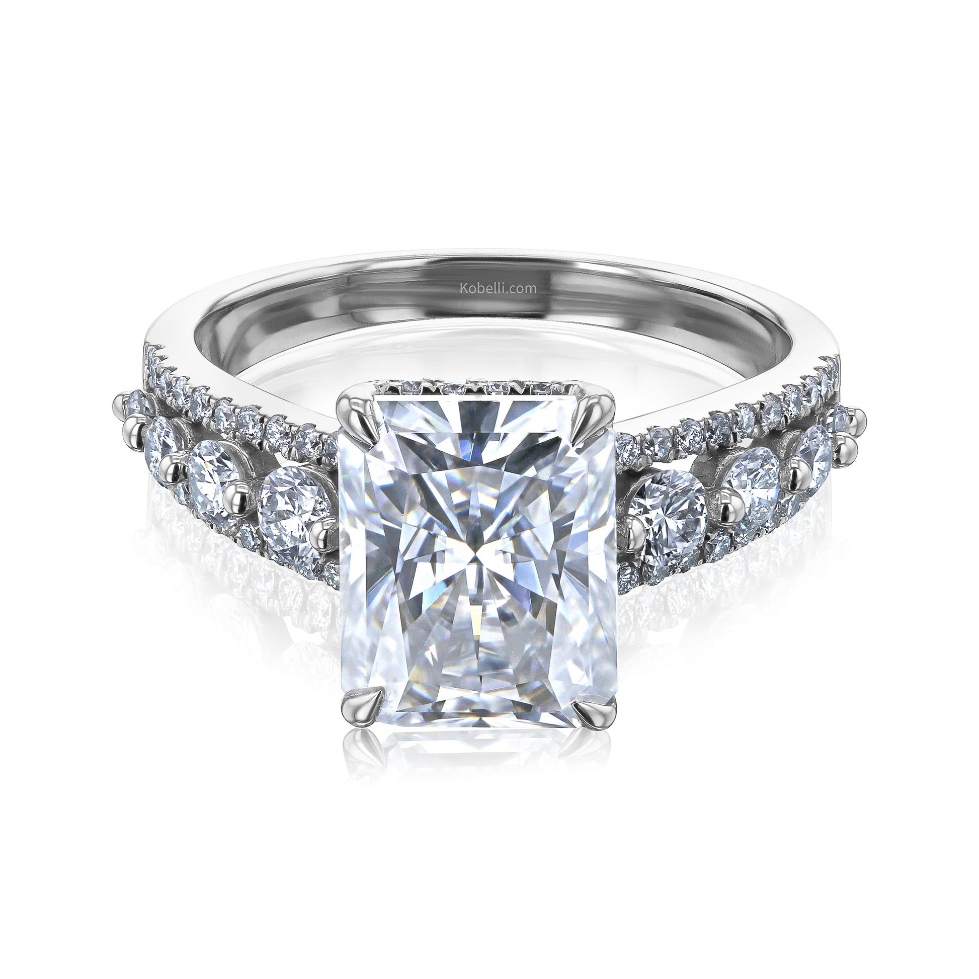 Kobelli Radiant Moissanite & Round Diamonds Triple Row Engagement Ring