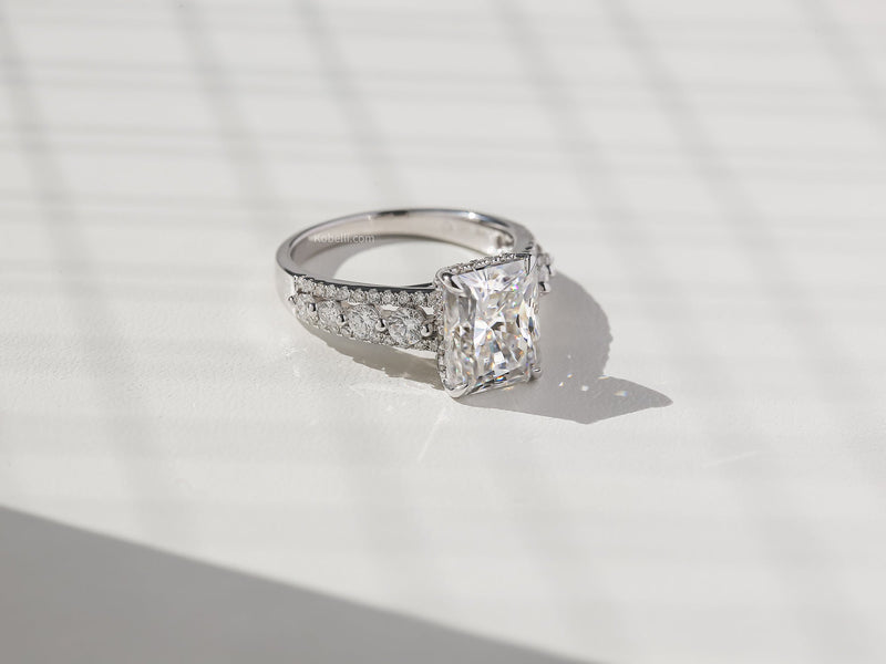 Kobelli Radiant Moissanite & Round Diamonds Triple Row Engagement Ring