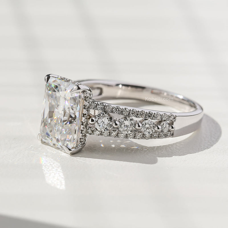 Kobelli Radiant Moissanite & Round Diamonds Triple Row Engagement Ring