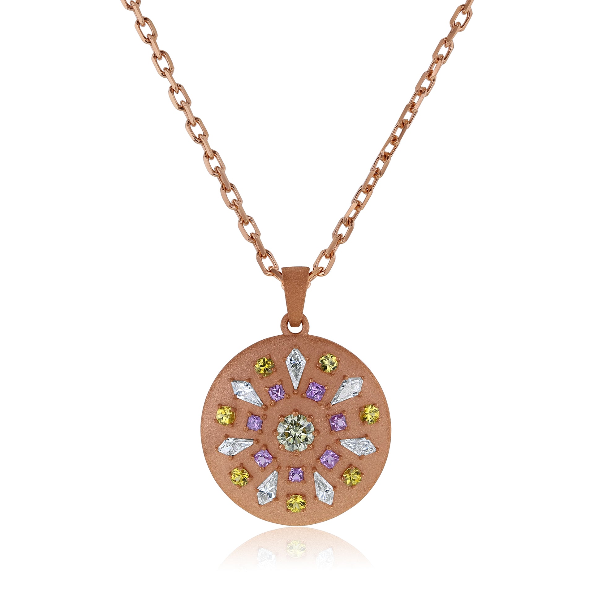 Mixed Natural Diamond & Sapphire Mandala Necklace