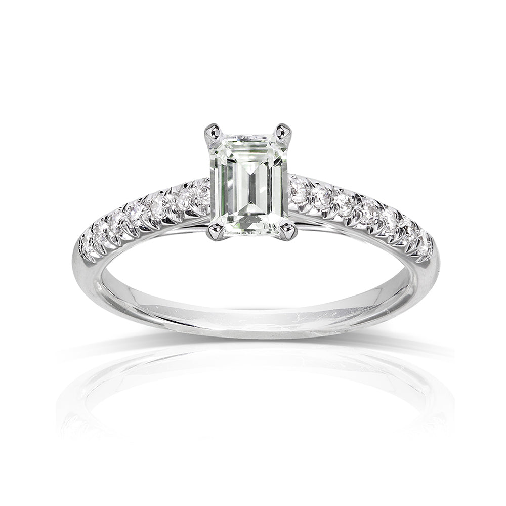 0.7 Carat Moissanite French Pavé Emerald Ring