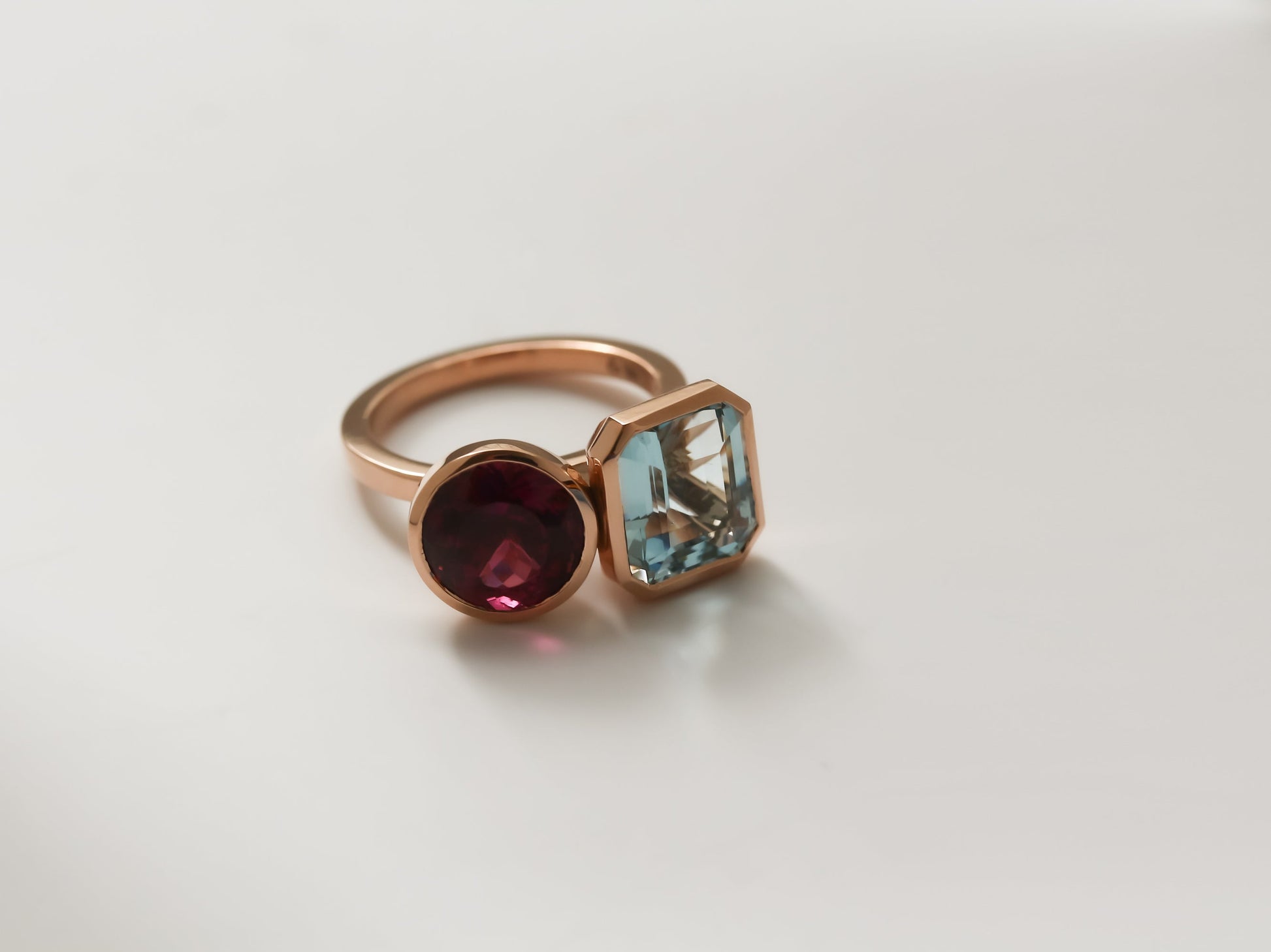 Kobelli Rubellite & Aquamarine Rose Gold Ring