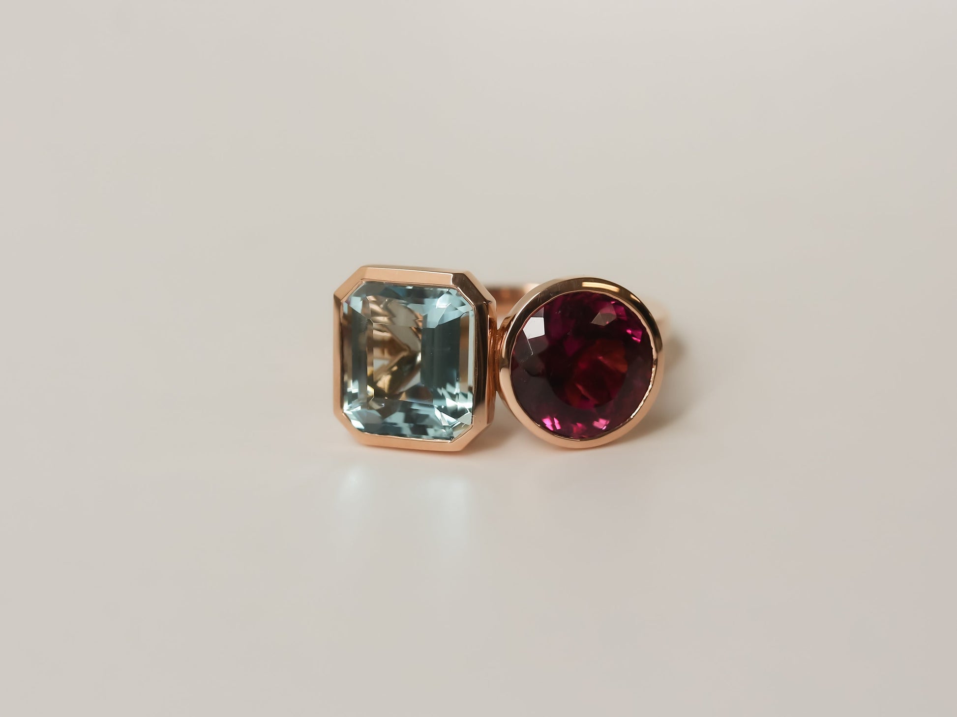 Kobelli Rubellite & Aquamarine Rose Gold Ring