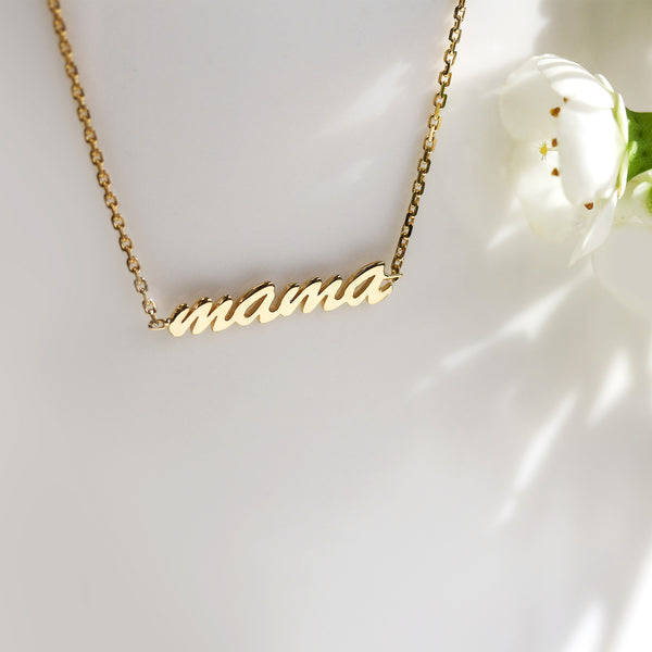 "Mama" Necklace Solid 14k Gold Choker