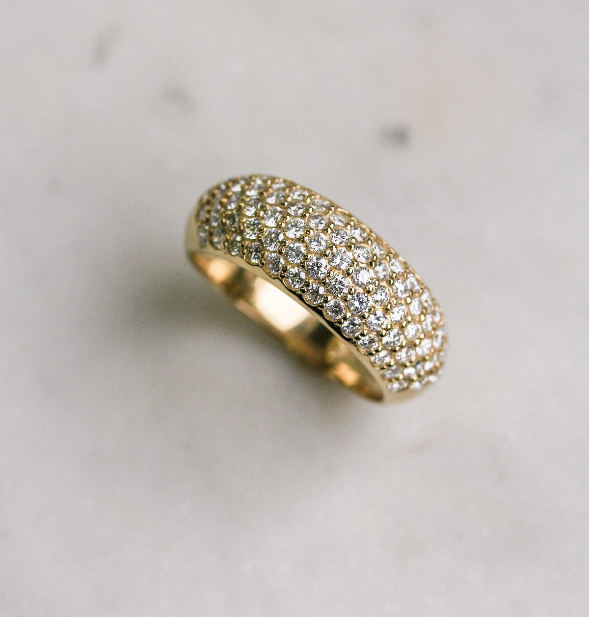Domed Pavé Diamond Puff Band in Yellow Gold