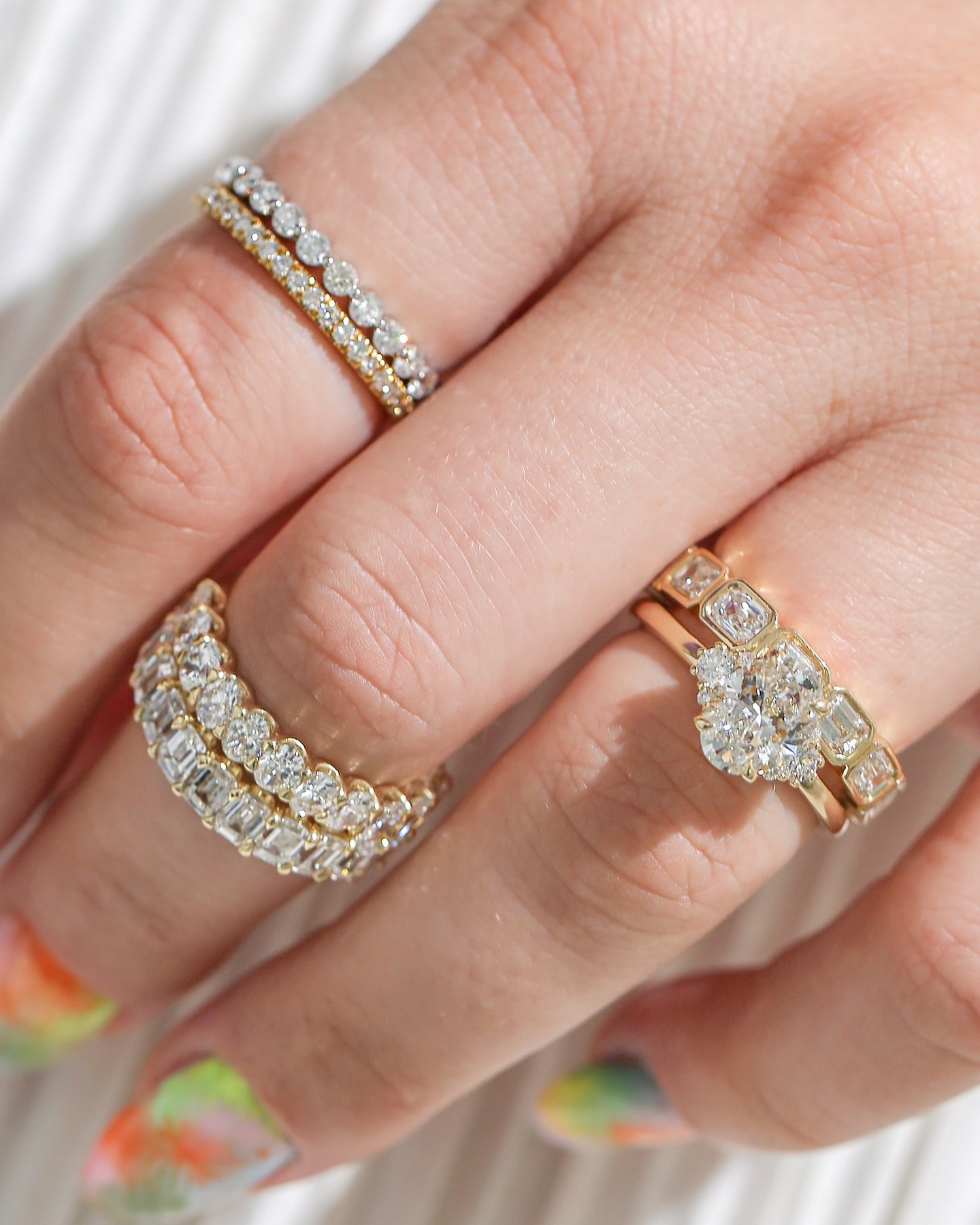 Oval Dulce Engagement Ring | Brielle Band | Bubble Edge Band | Bara Band | Summer Band | July Band