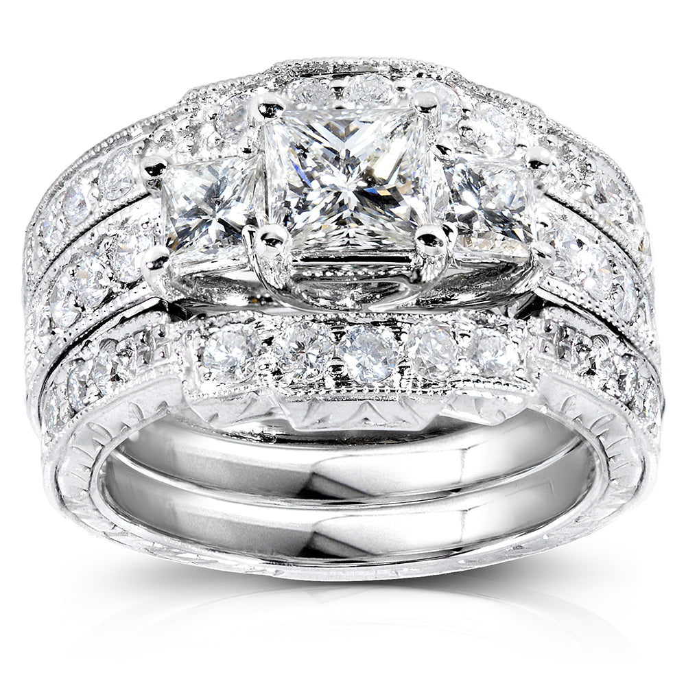 1.85 Carat Natural Diamond 3pc Josephine Bridal Set