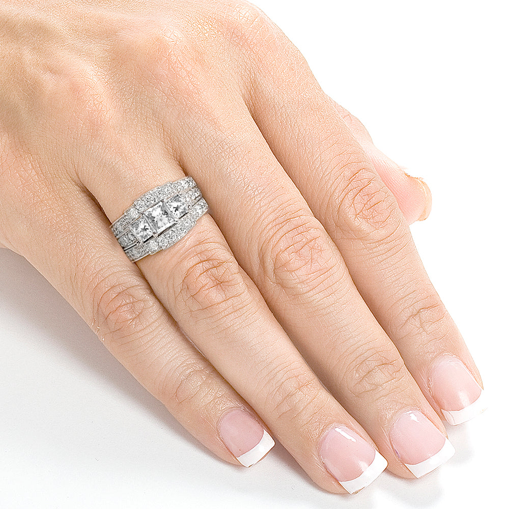 1.85 Carat Natural Diamond 3pc Josephine Bridal Set