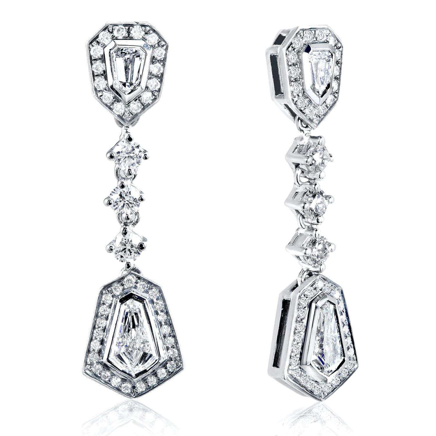 Kobelli Bullet Cut Diamond Dangle Earrings 1 1/2ct.tw 14k White Gold 14073X