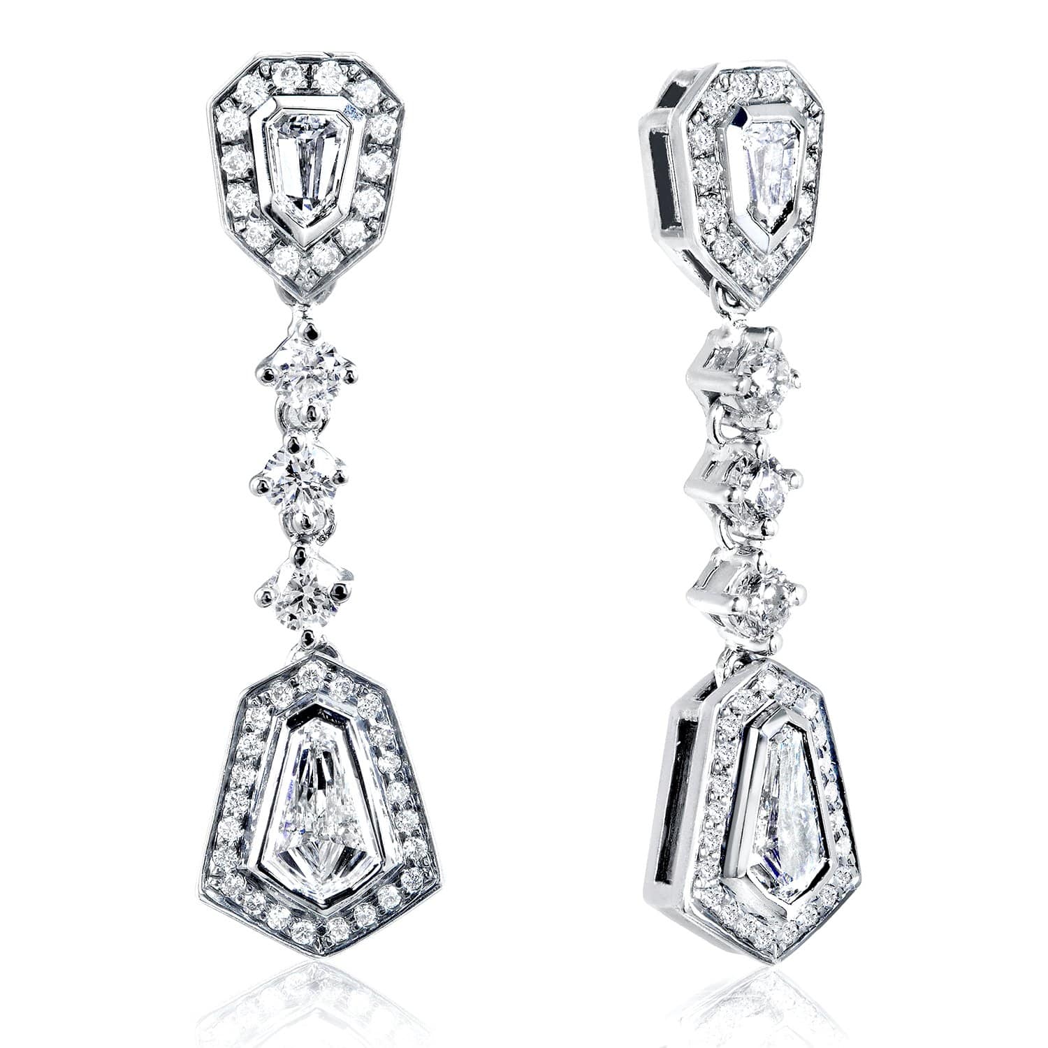 Kobelli Bullet Cut Diamond Dangle Earrings 1 1/2ct.tw 14k White Gold 14073X