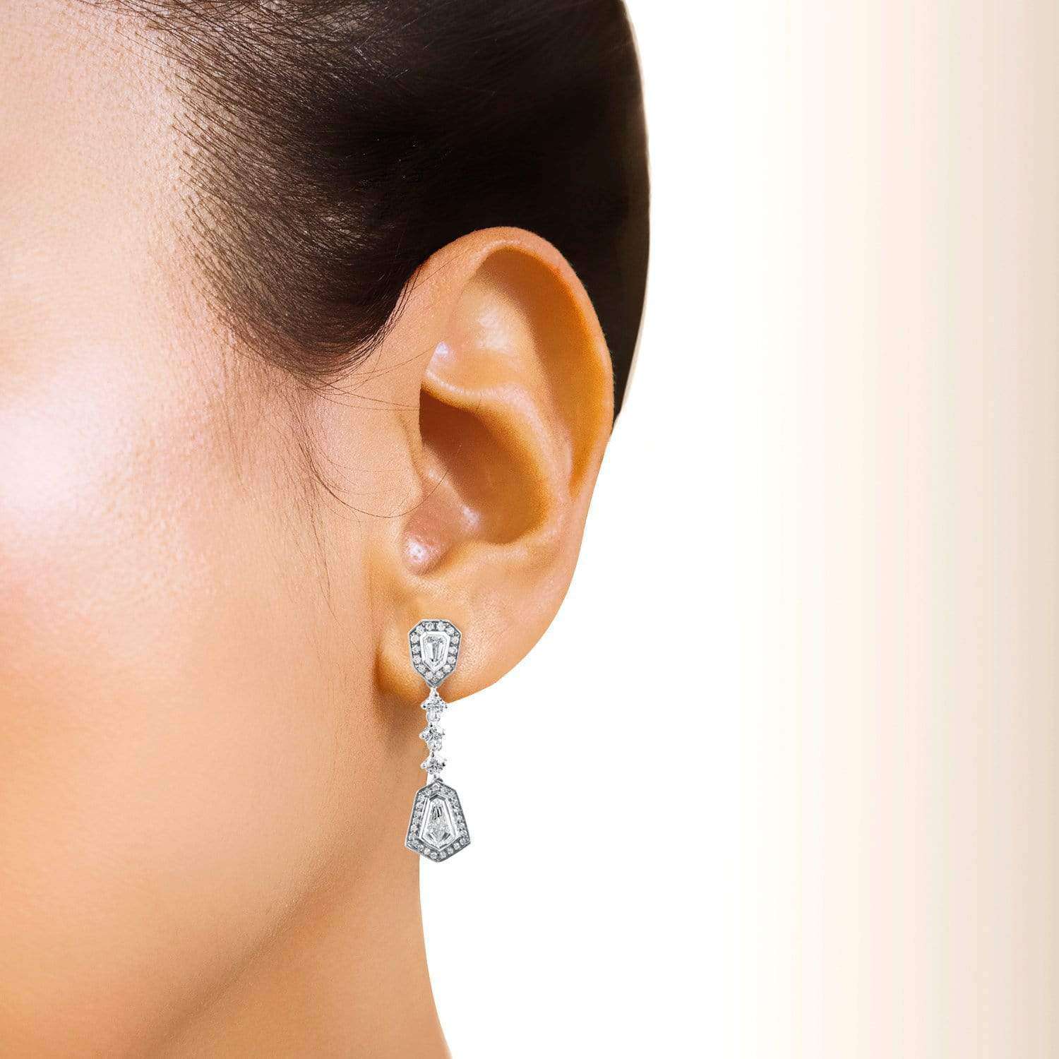 Kobelli Bullet Cut Diamond Dangle Earrings 1 1/2ct.tw 14k White Gold 14073X