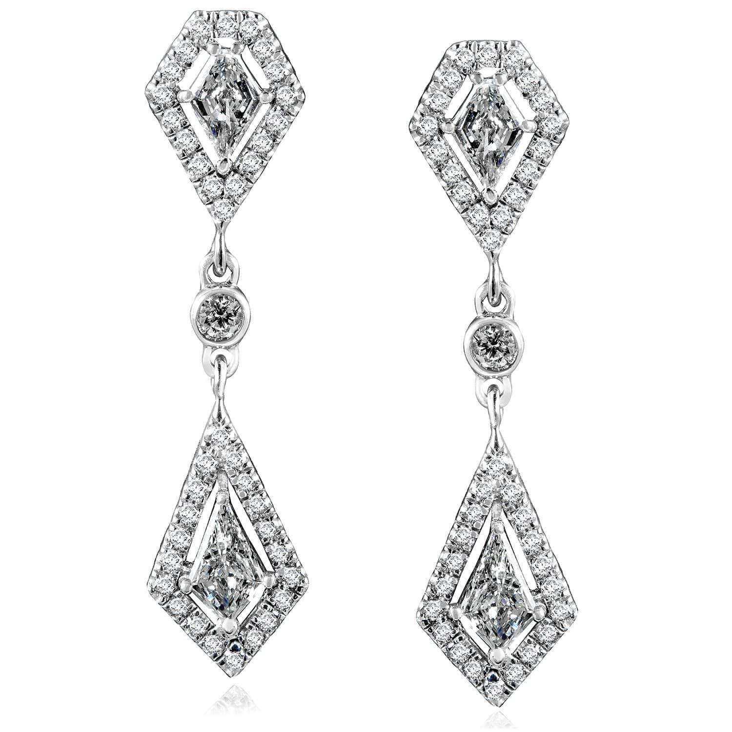 Kobelli Kite Cut Diamond Dangle Earrings 1 1/10ct.tw 14k White Gold 14086X