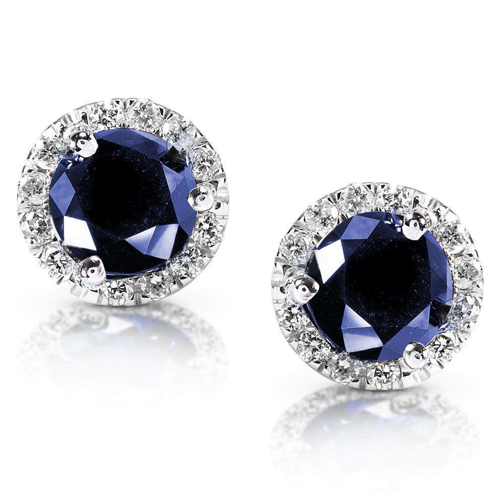 Kobelli Blue Sapphire Diamond Halo Earrings 1 1/2ct.tw in 14k White Gold 14098RBS-100