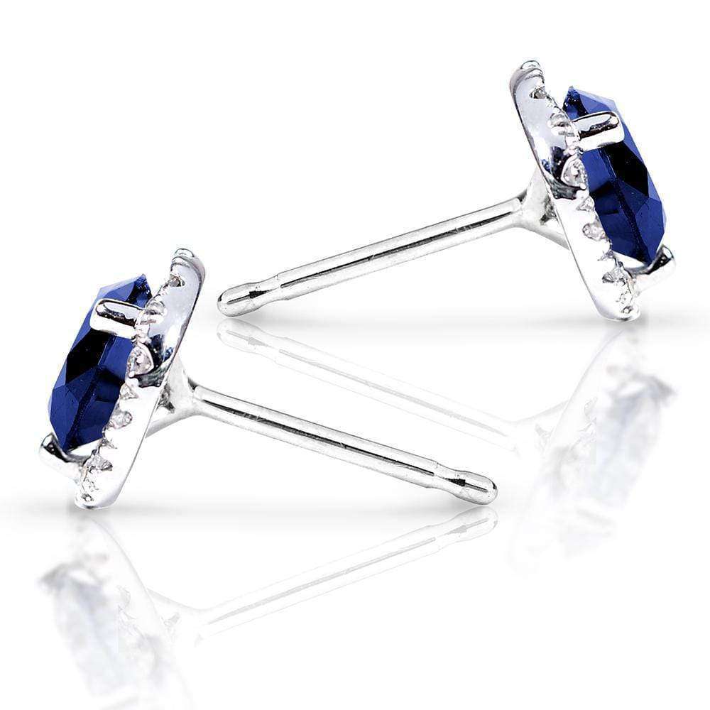 Kobelli Blue Sapphire Diamond Halo Earrings 1 1/2ct.tw in 14k White Gold 14098RBS-100