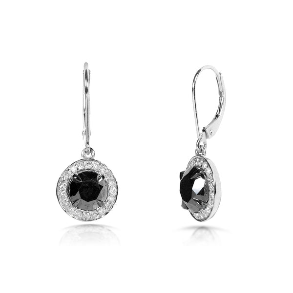 Black and White Round Diamond Earrings 2 7/8ct.tw 14k White Gold (Certified)