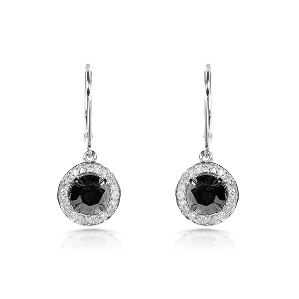 Black and White Round Diamond Earrings 2 7/8ct.tw 14k White Gold (Certified)