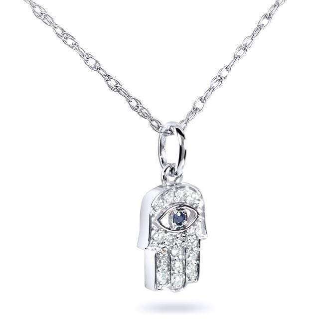 Kobelli Diamond & Sapphire Hamsa Pendant 1/10 carat (ctw) in 14k White Gold 14101-SAPDM