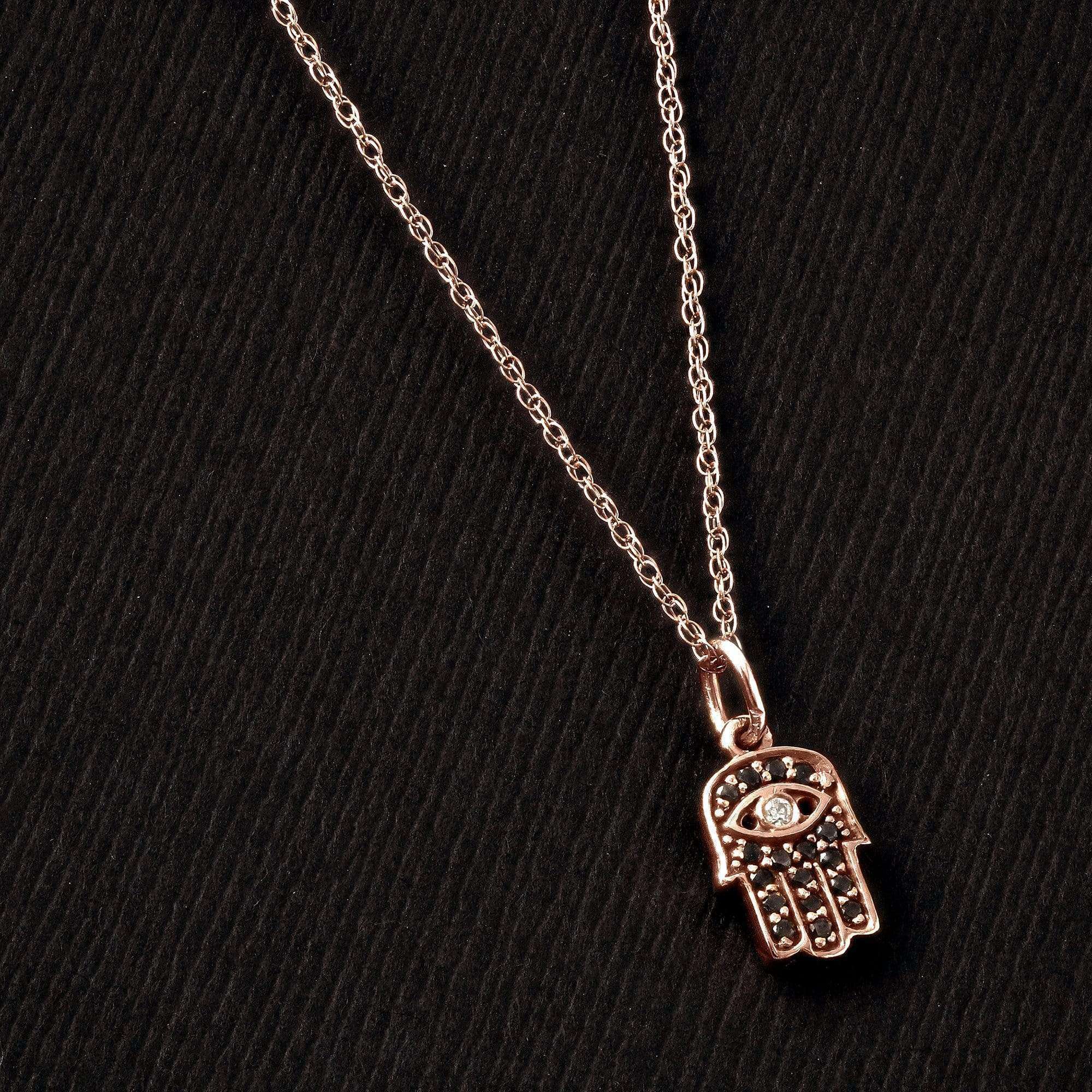 Kobelli Black and White Diamond Hamsa Pendant 1/10ct.tw in 14k Rose Gold 14101BLK-R