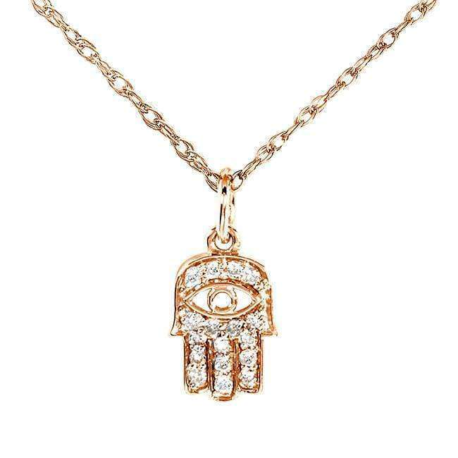 Kobelli Mini Diamond Accented Hamsa "Hand of God" Pendant & Chain in 14K Gold 14101DM_RG