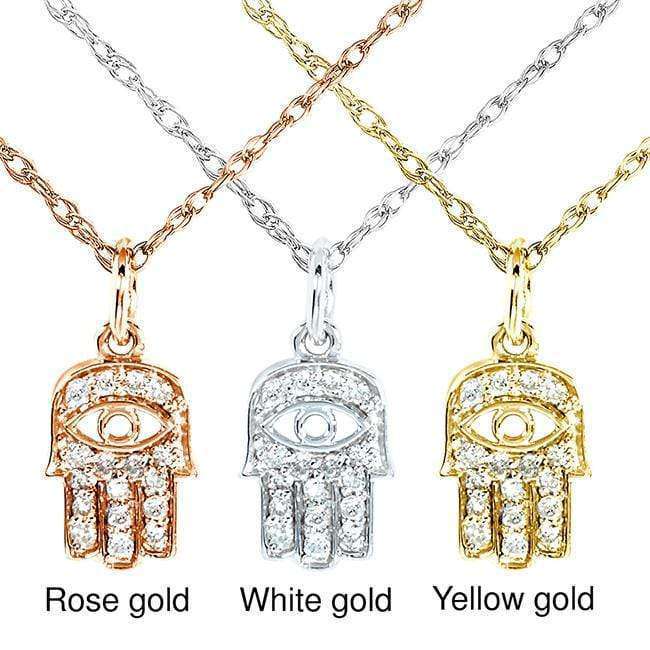 Kobelli Mini Diamond Accented Hamsa "Hand of God" Pendant & Chain in 14K Gold