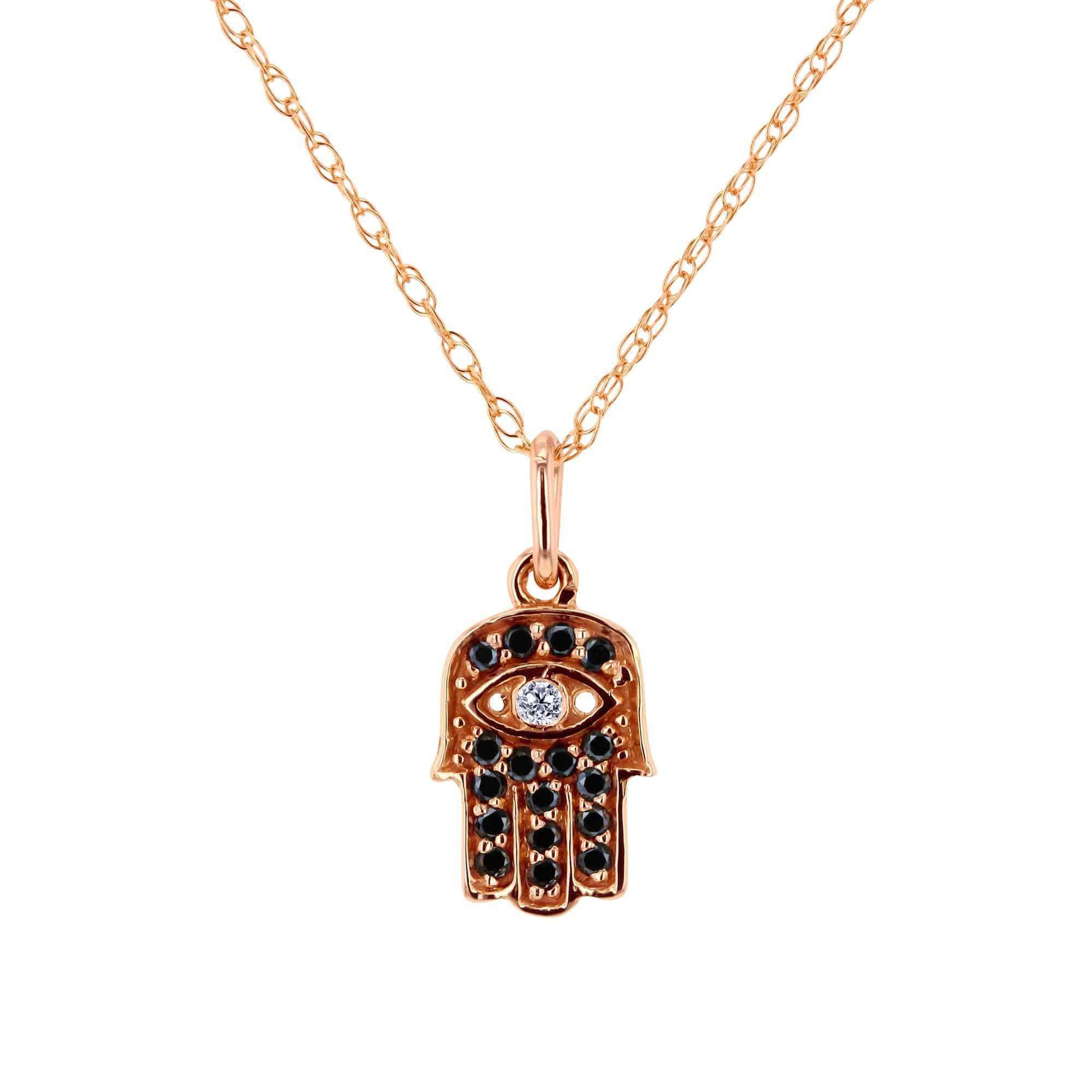 Kobelli Black and White Diamond Hamsa Pendant 1/10ct.tw in 14k Rose Gold 14101BLK-R