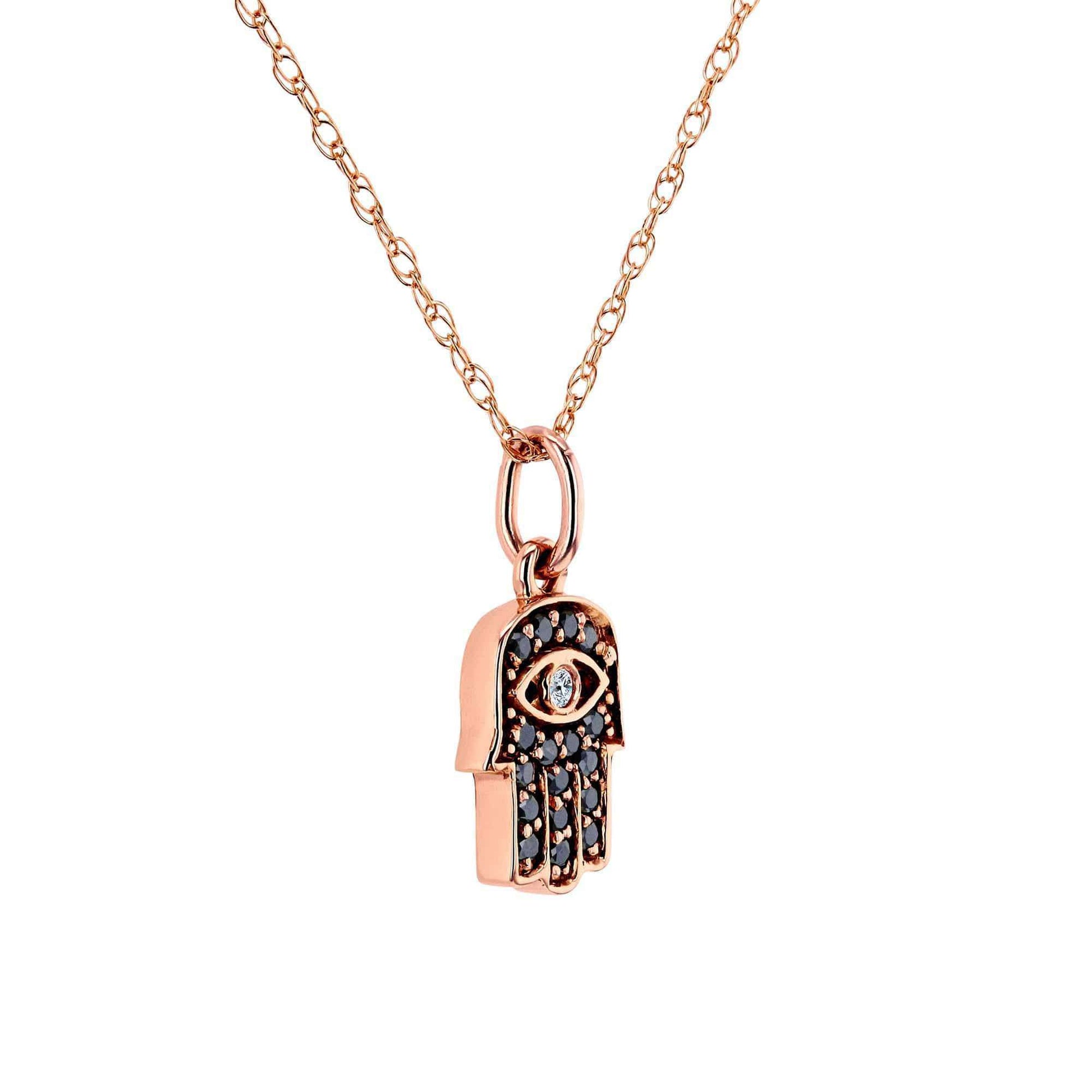 Kobelli Black and White Diamond Hamsa Pendant 1/10ct.tw in 14k Rose Gold 14101BLK-R