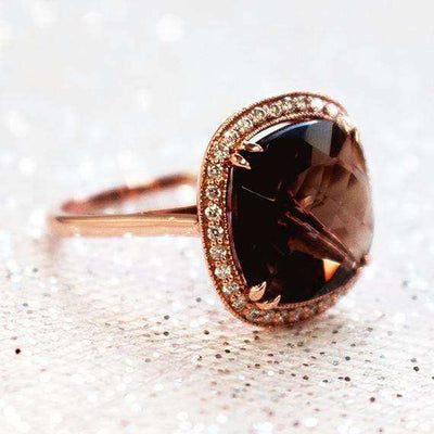 Smoky Quartz and Diamond Ring 14k Rose Gold (8 1/4 CTW