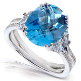 Kobelli London Blauer Topas und Diamant-Verlobungsring 5 1/4 Karat (ctw) in 14 Karat Weißgold