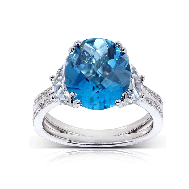 Oval london blå topas og fancy diamant