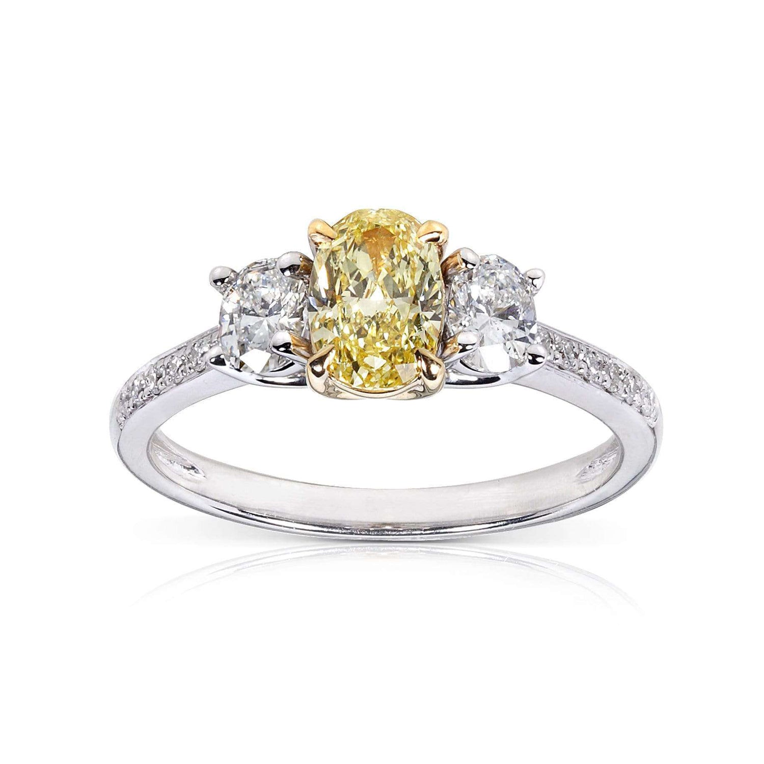 1.08 Carat Fancy Yellow Diamond 3-Stone Ring