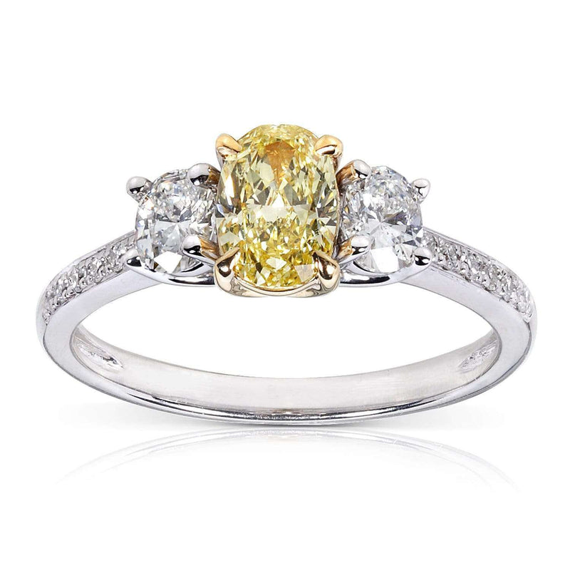 Kobelli Fancy Yellow and White Diamond Engagement Ring 1 1/10 Carat (ctw) in 14k Gold (Certified)
