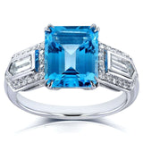 Kobelli blå topas og diamant forlovelsesring 4 1/2 karat (ctw) i 14 k hvidguld
