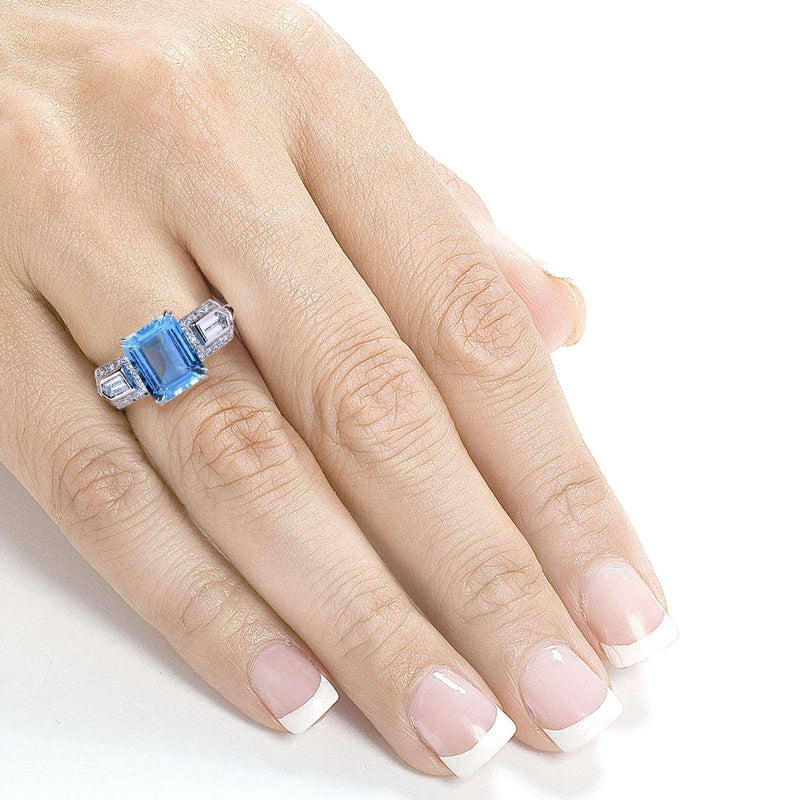 Kobelli Blue Topaz and Diamond Engagement Ring 4 1/2 Carat (ctw) in 14k White Gold