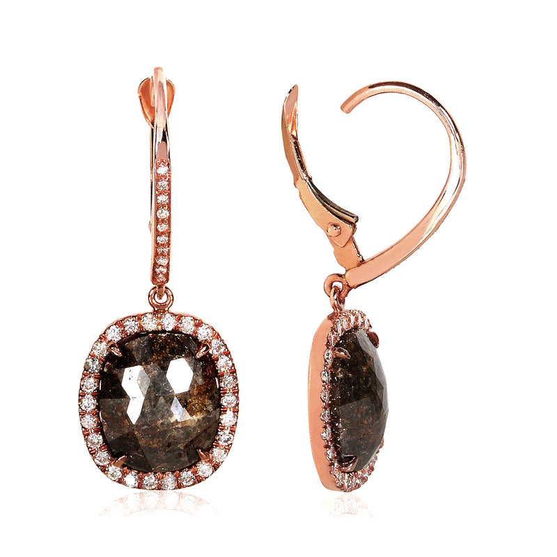 Rustikke uigennemsigtige brune og hvide diamantringe Halo-øreringe 5 4/5 CTW i 14k rosaguld