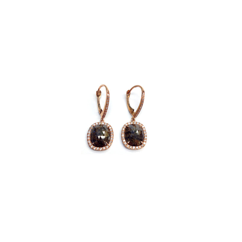 5.8 Carat Rustic Opaque Brown Diamond Earrings