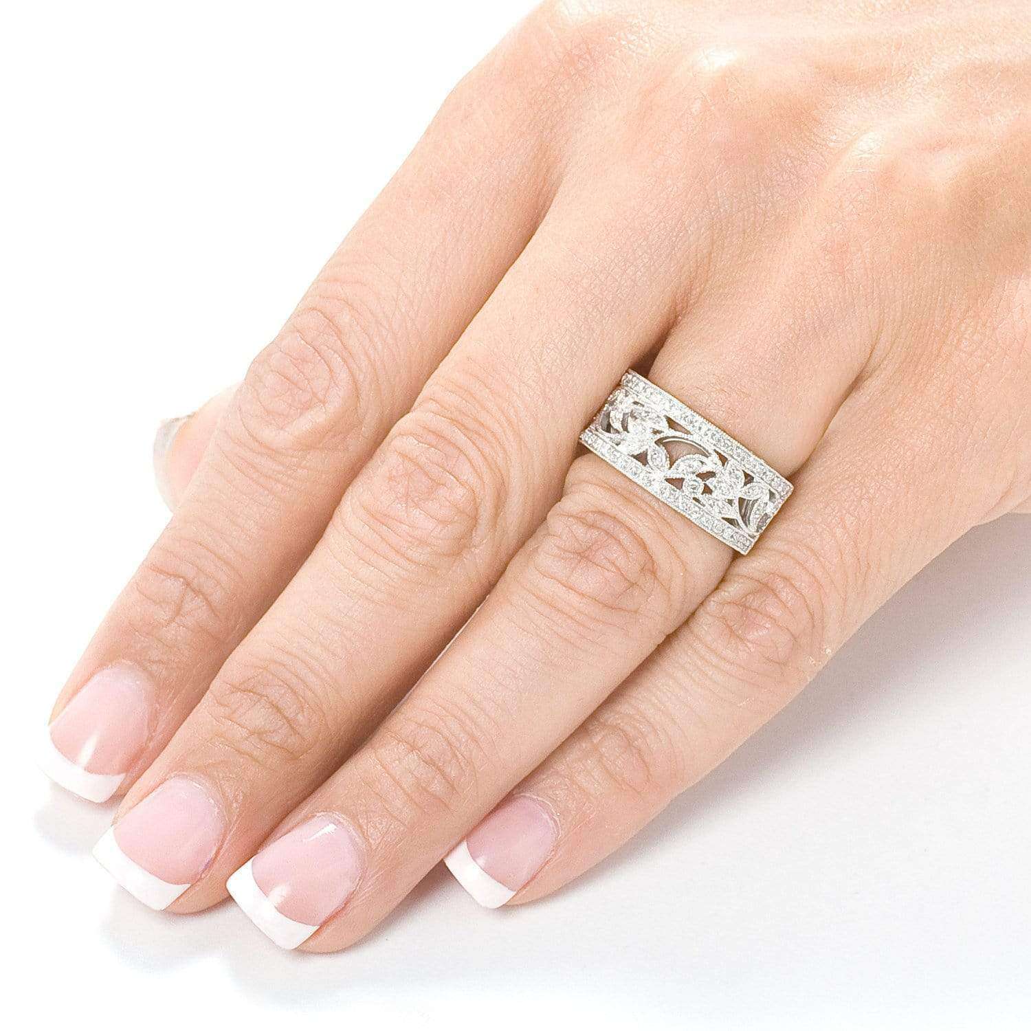 Kobelli Vintage Style Diamond Fashion Floral Band 1/4 carat (ctw) in 14K White Gold