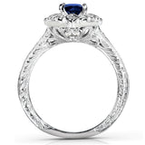 Kobelli Antique Round-cut Sapphire and Diamond Engagement Ring 3/4 Carat (ctw) in 14k White Gold