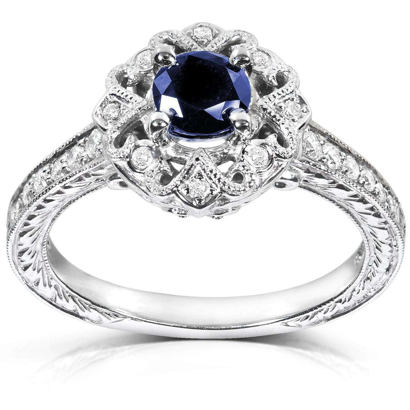 Kobelli Antique Round-cut Sapphire and Diamond Engagement Ring 3/4 Carat (ctw) in 14k White Gold