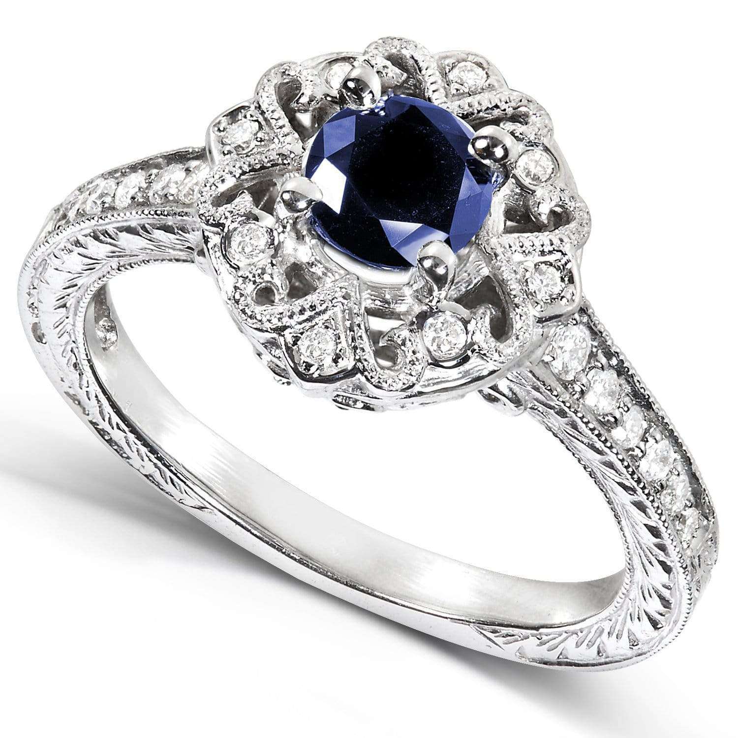 Kobelli Antique Round-cut Sapphire and Diamond Engagement Ring 3/4 Carat (ctw) in 14k White Gold