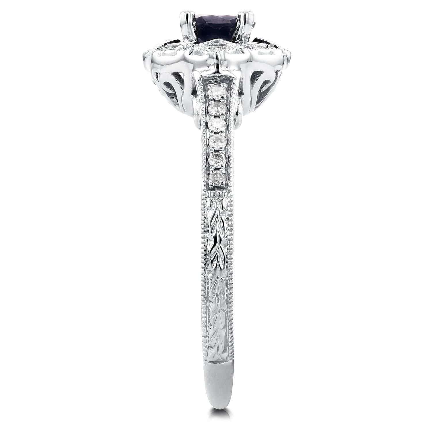 Kobelli Antique Round-cut Sapphire and Diamond Engagement Ring 3/4 Carat (ctw) in 14k White Gold