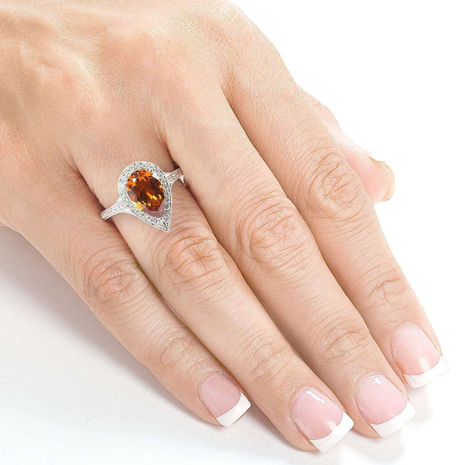 Kobelli Pear Pointed Orange Citrine Diamond Halo Ring (2 7/8 CTW)