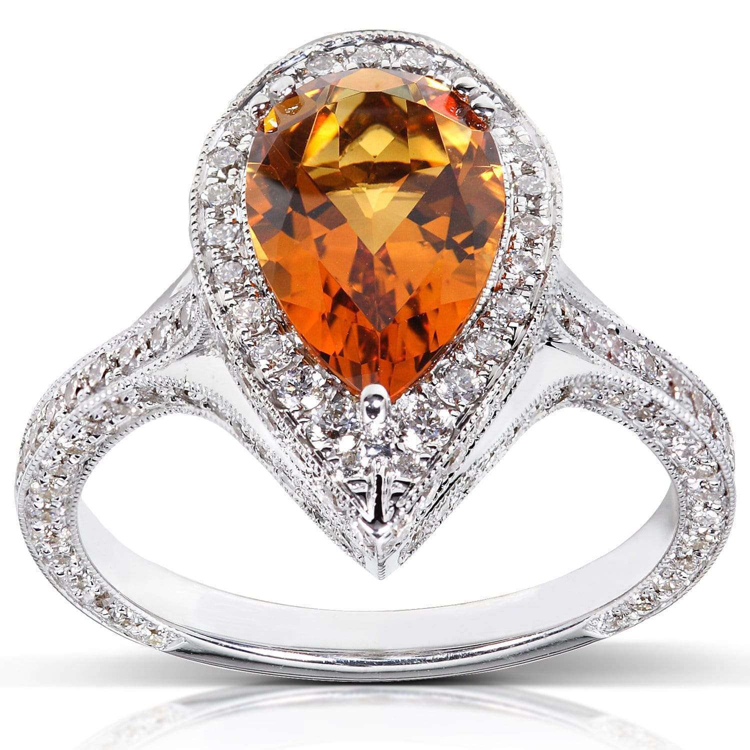 Kobelli Pear Pointed Orange Citrine Diamond Halo Ring (2 7/8 CTW)