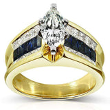 Kobelli 2,75 ct TGW Marquise-Diamant und blauer Saphir-Kanalring – Größe 6,25 4829x-mq44c