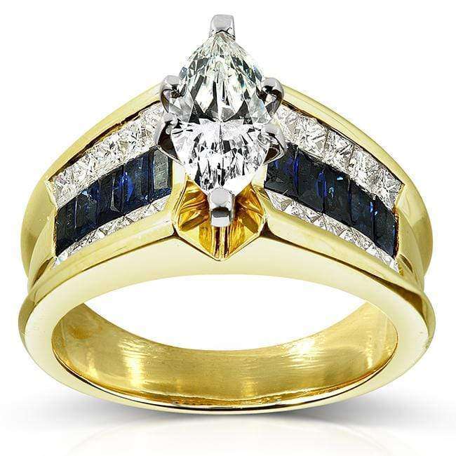 Kobelli 2.75ct TGW Marquise Diamond & Blue Sapphire Channel Ring - Size 6.25 4829X-MQ44C