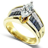 Kobelli 2.75ct tgw marquise diamant & blå safirkanalring - storlek 6.25 4829x-mq44c
